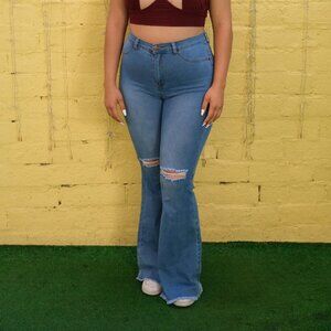 High waisted Distressed Flare Jeans